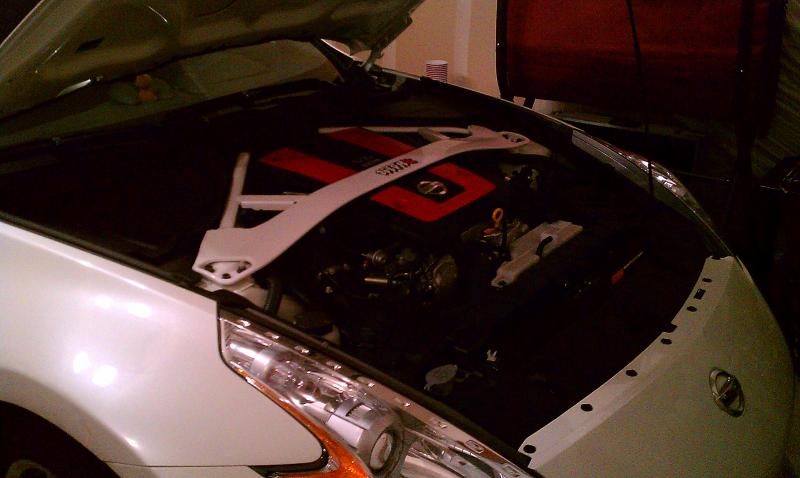 New custom powder coated strut bar with home made nismo sticker.