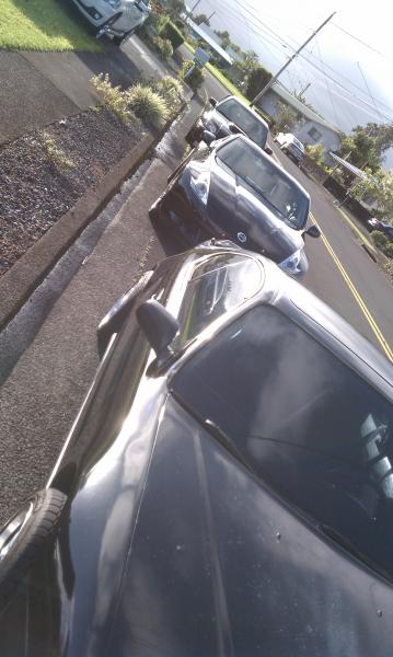 black line up. front H22 prelude, 370, WRX. ford adrenaline in the background