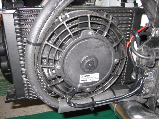 6.5in Spal fan in front of Setrab 25 row automatic trans cooler