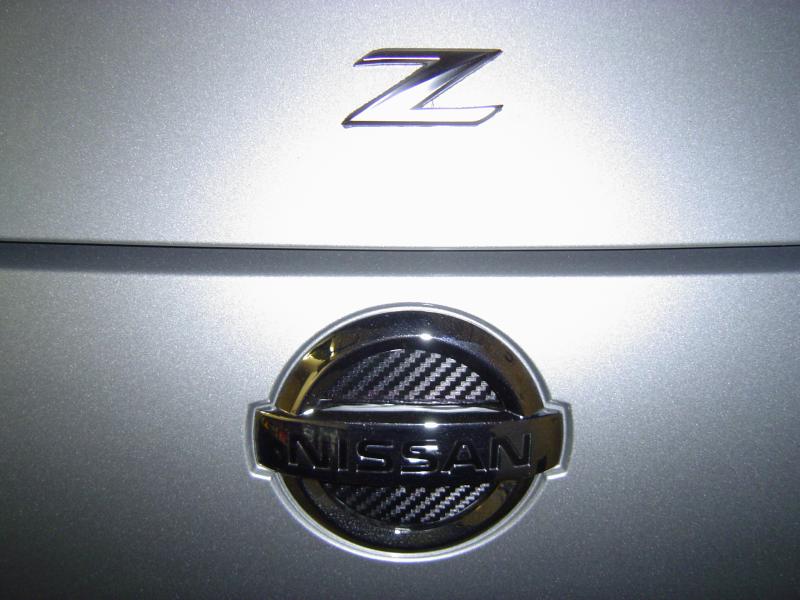 Silver 370Z - 370Z debadge - Z badge install - CF Nissan badge inserts done.