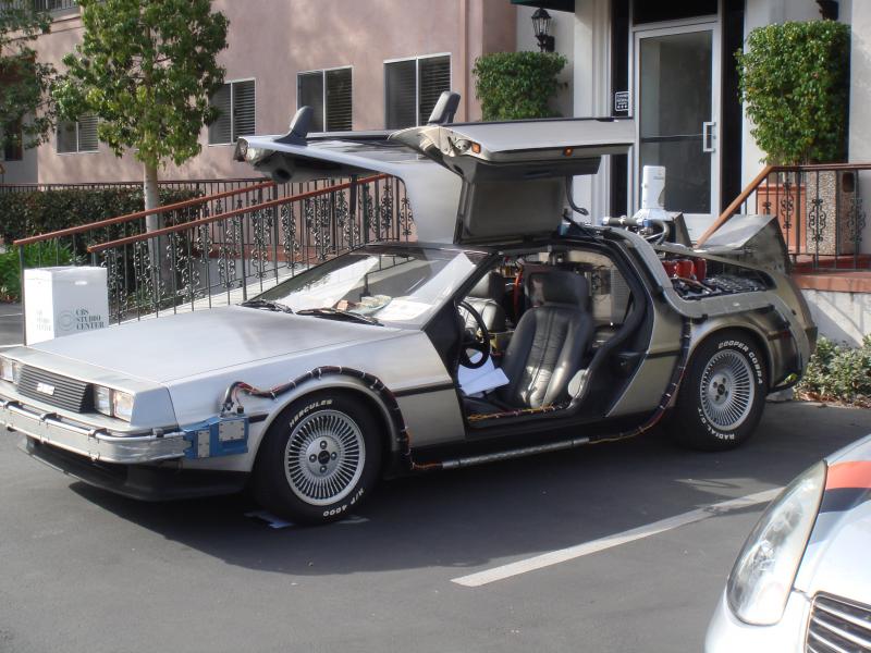 My Skyline 350GT next to the BTTF Delorean.