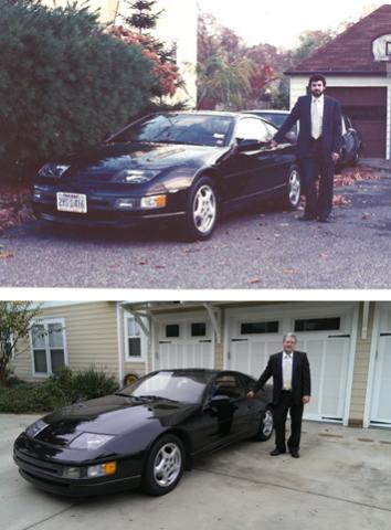 My first new car 1990 3000ZX with owner mike at age 28. October 31, 1989 and Mike 24 years later with said car! I am actually wearing the same exact suite and tie! The car obviously aged much better than I did.