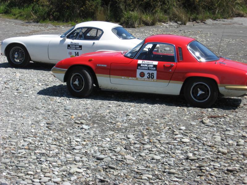 Yes! there is life beyond 370Z,my Lotus Elan Sprint and my friends 1960 Lotus Elite,river bed Haast,NZ.