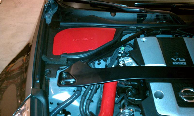 Painted battery and brake fluid covers to match the powder coated intake tubes,